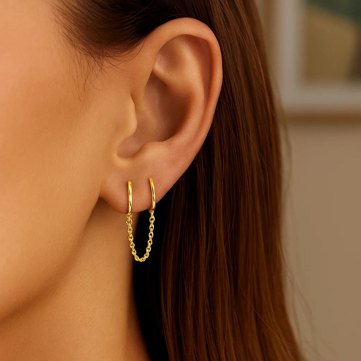 14k Yellow Gold Two Hole Huggie Style Hoop Earrings Alba Luxe