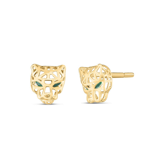 14k Yellow Gold Panther Head Stud Earrings Alba Luxe