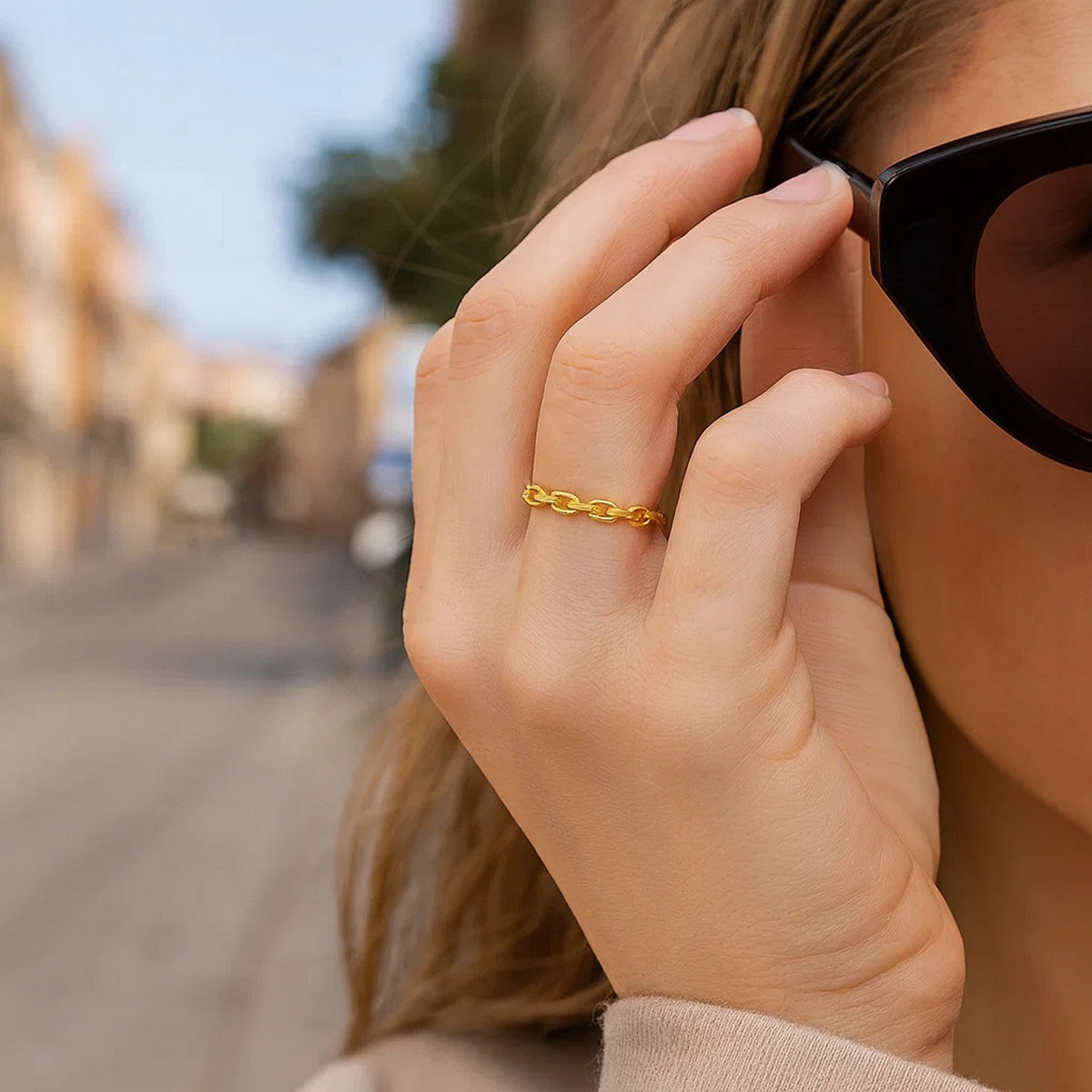 14K Yellow Gold Oval Links Stackable Ring RCJ