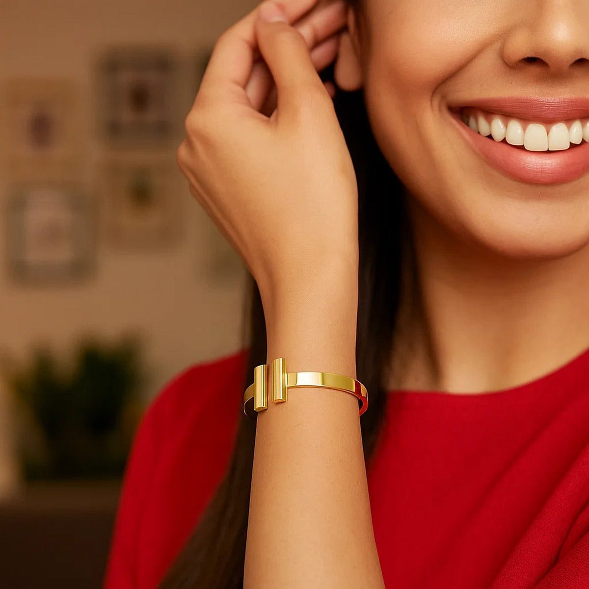 14k Yellow Gold High Polish Bar Cuff Bangle (6.00 mm) Alba Luxe