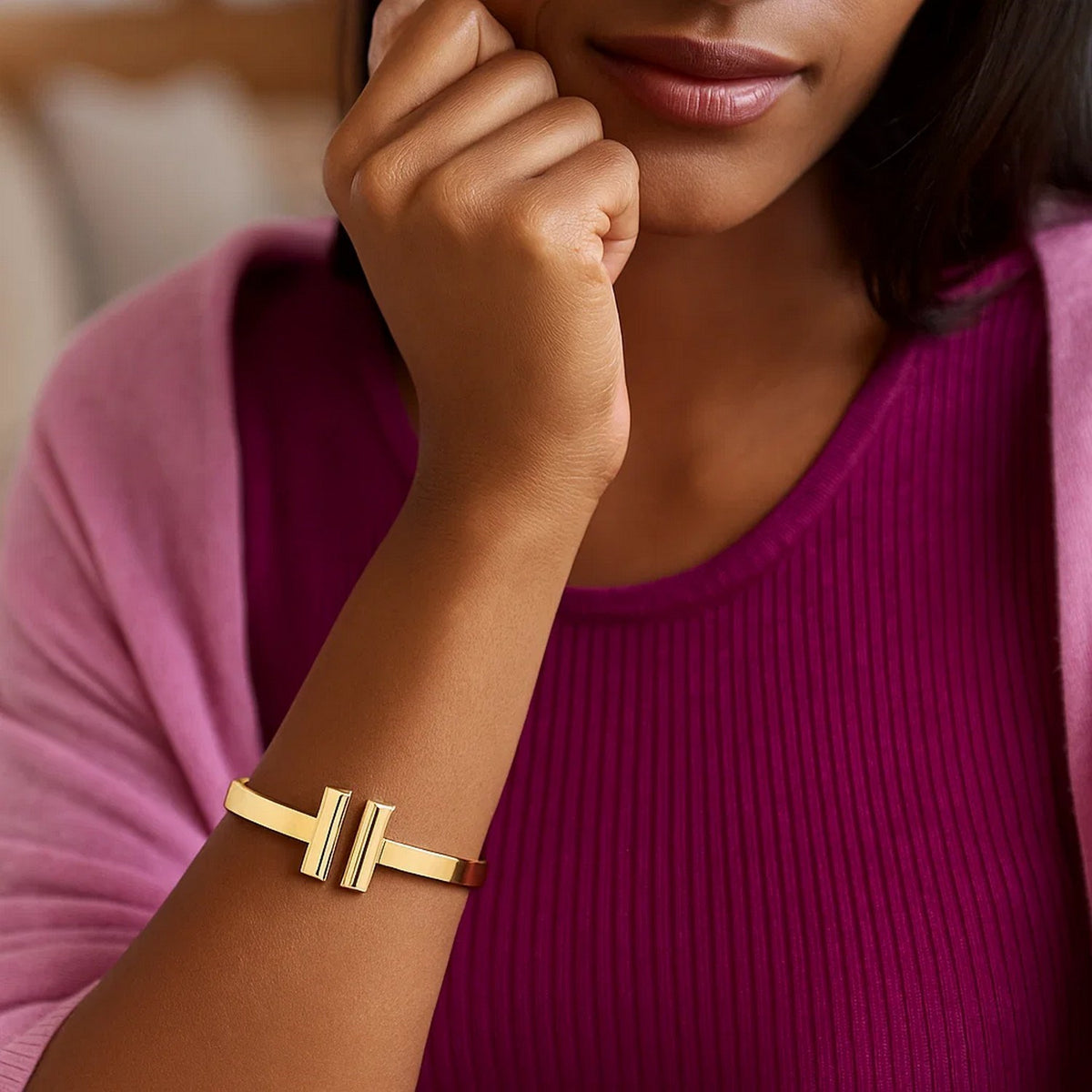 14k Yellow Gold High Polish Bar Cuff Bangle (6.00 mm) Alba Luxe