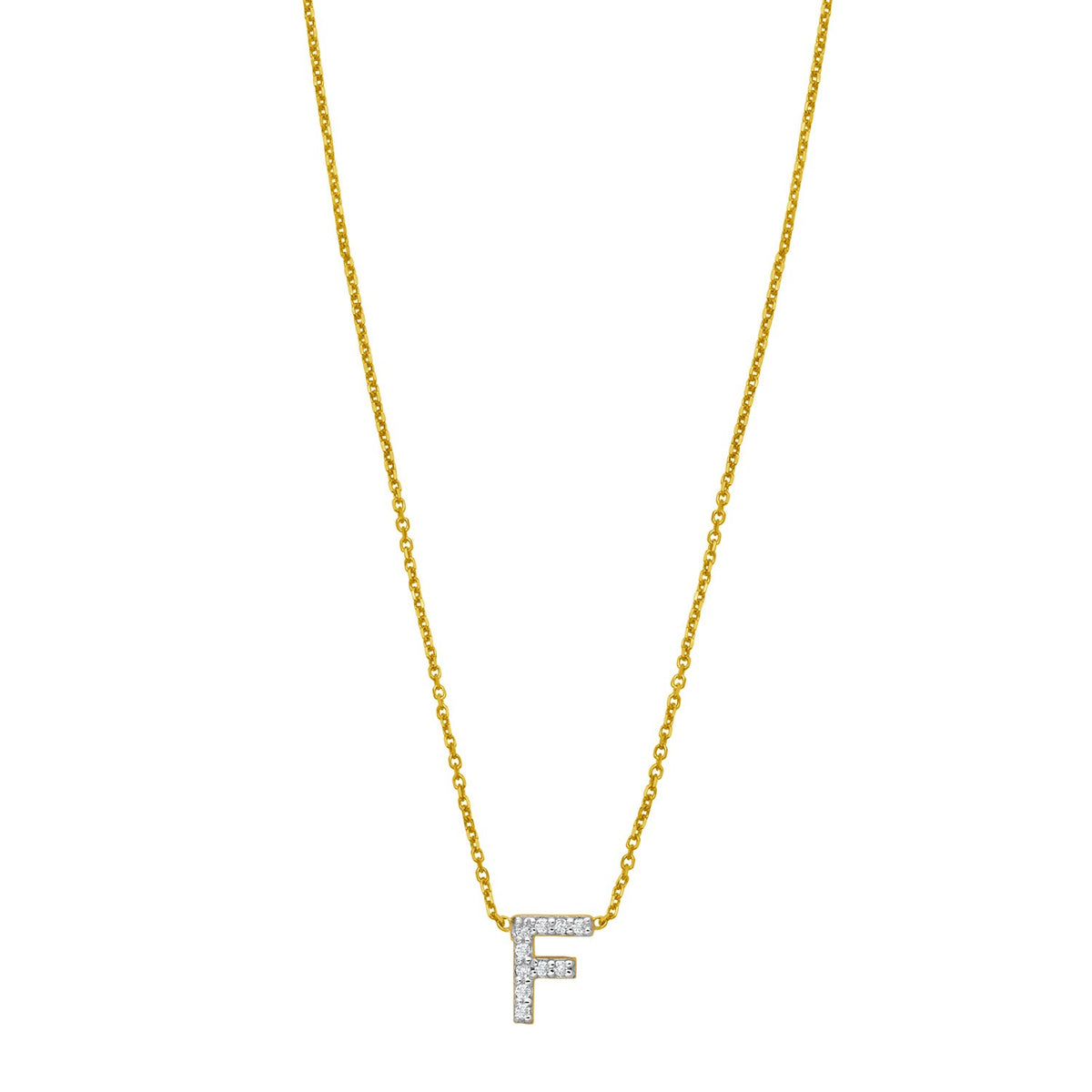 14K Yellow Gold Mini Diamond F Initial Pendant Necklace Alba Luxe