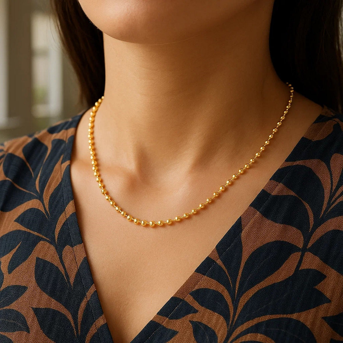 Moon Cut Bead Chain in 14k Yellow Gold (3.00 mm) Alba Luxe