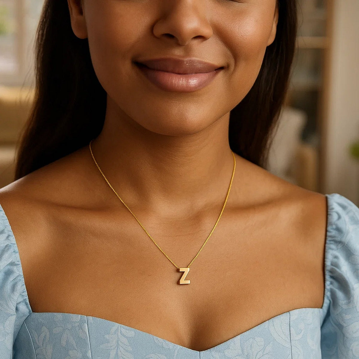 14K Yellow Gold Yours Truly Block Letter Initial Z Necklace Alba Luxe