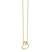 Open Heart and Pearl Necklace in 14K Yellow Gold RCJ