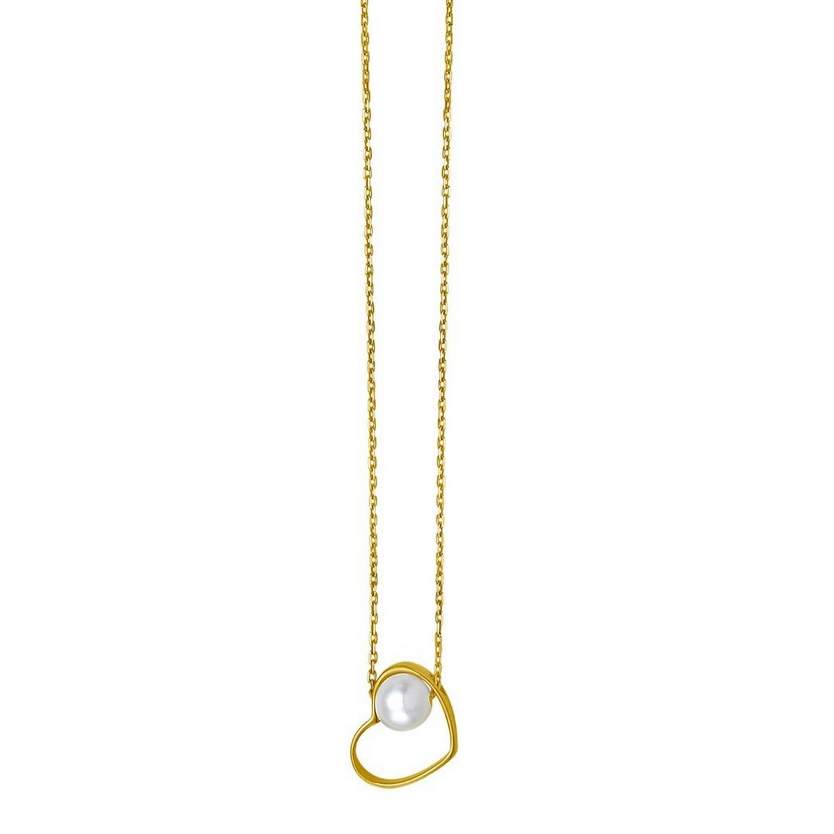 Open Heart and Pearl Necklace in 14K Yellow Gold RCJ