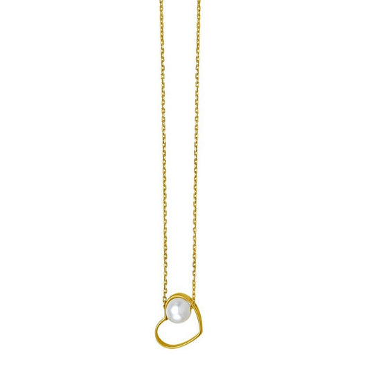 Open Heart and Pearl Necklace in 14K Yellow Gold RCJ