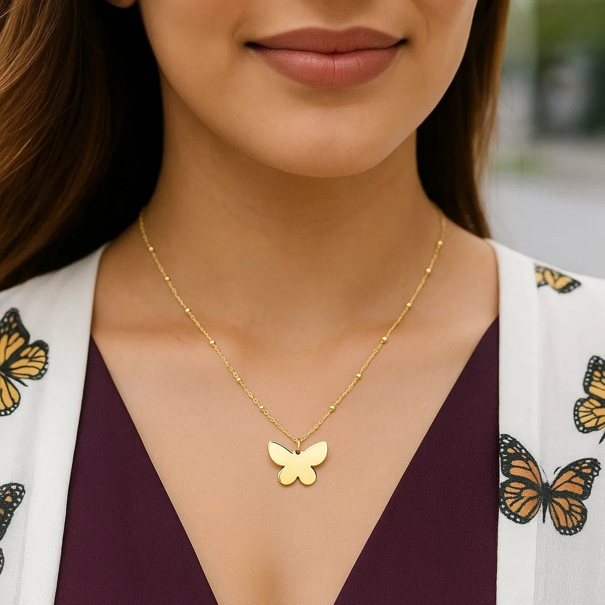 14k Yellow Gold Papillon Butterfly Necklace Alba Luxe