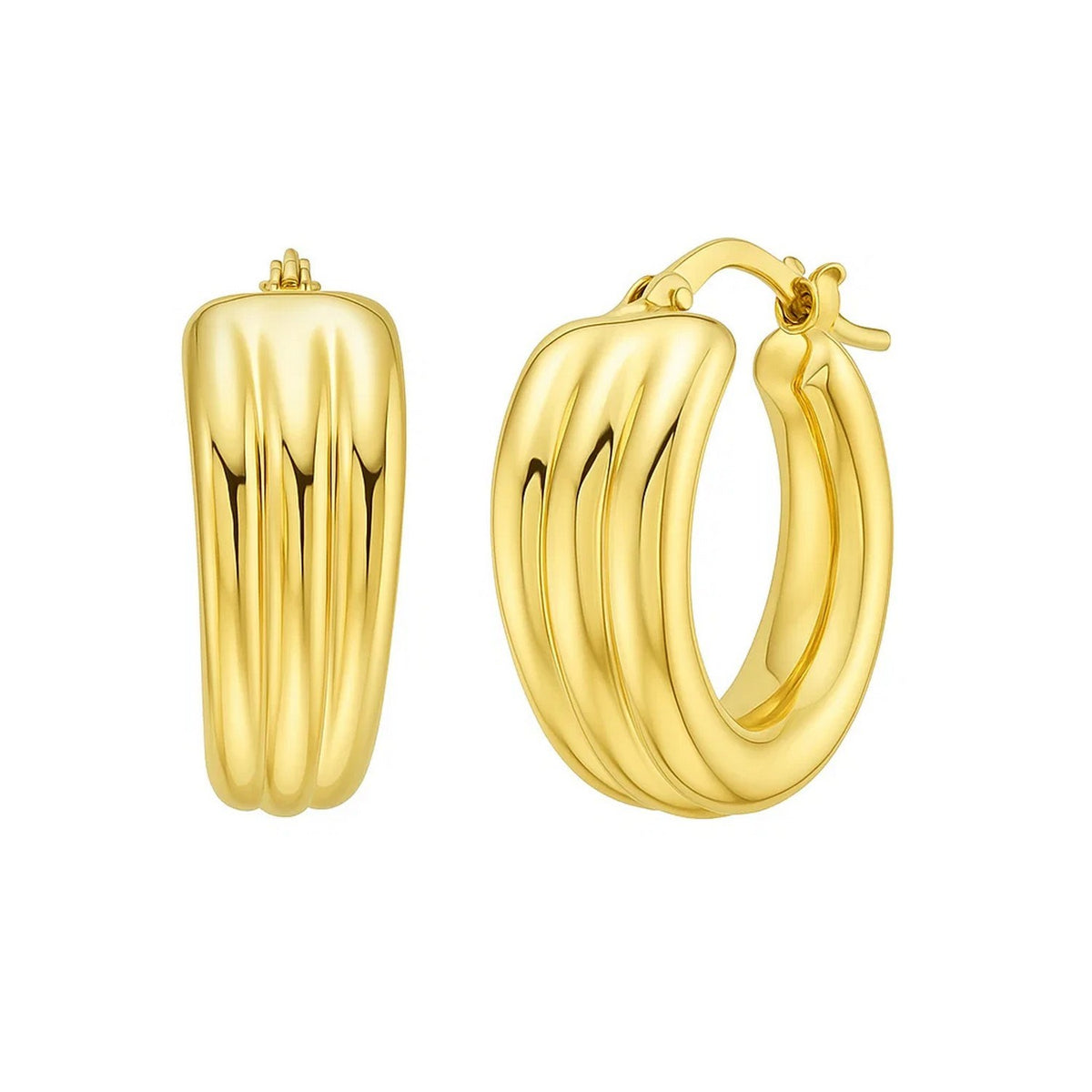 14K Yellow Gold 3 Row Graduated Hoop Earrings Alba Luxe