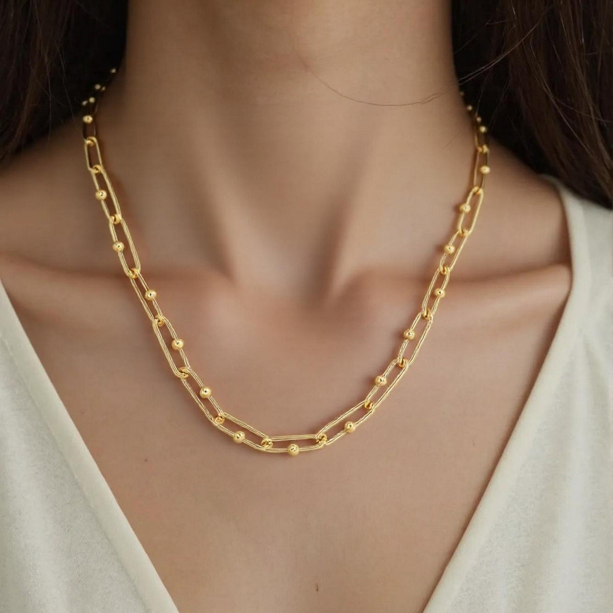 14k Yellow Gold High Polish Elongated Paperclip Jax Link Necklace Alba Luxe