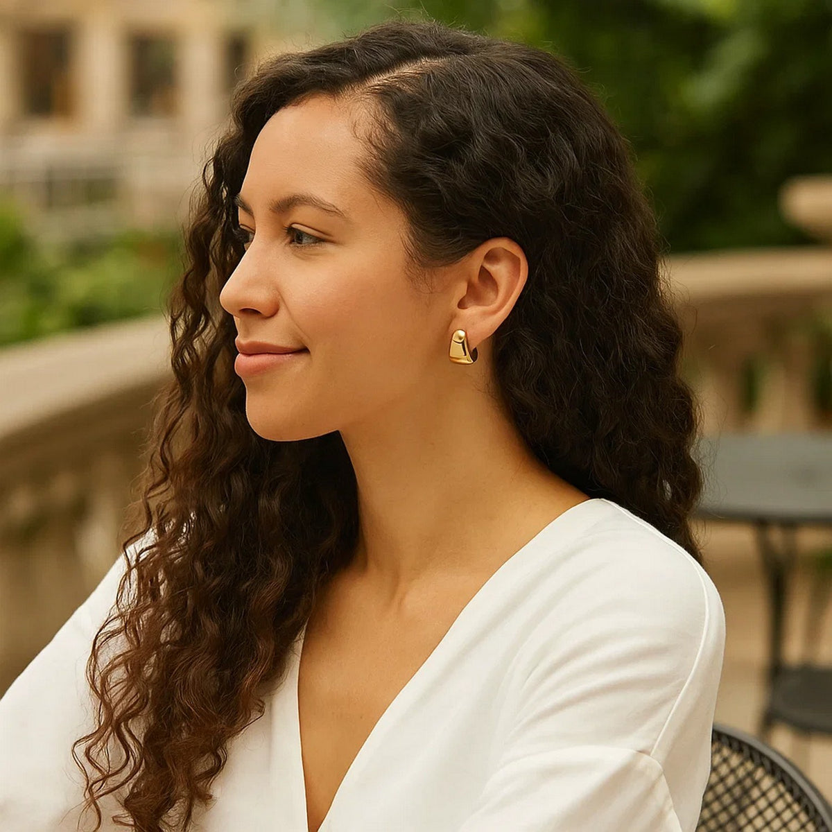 Puffed Up Graduated Hoop Earrings in 14K Yellow Gold Alba Luxe