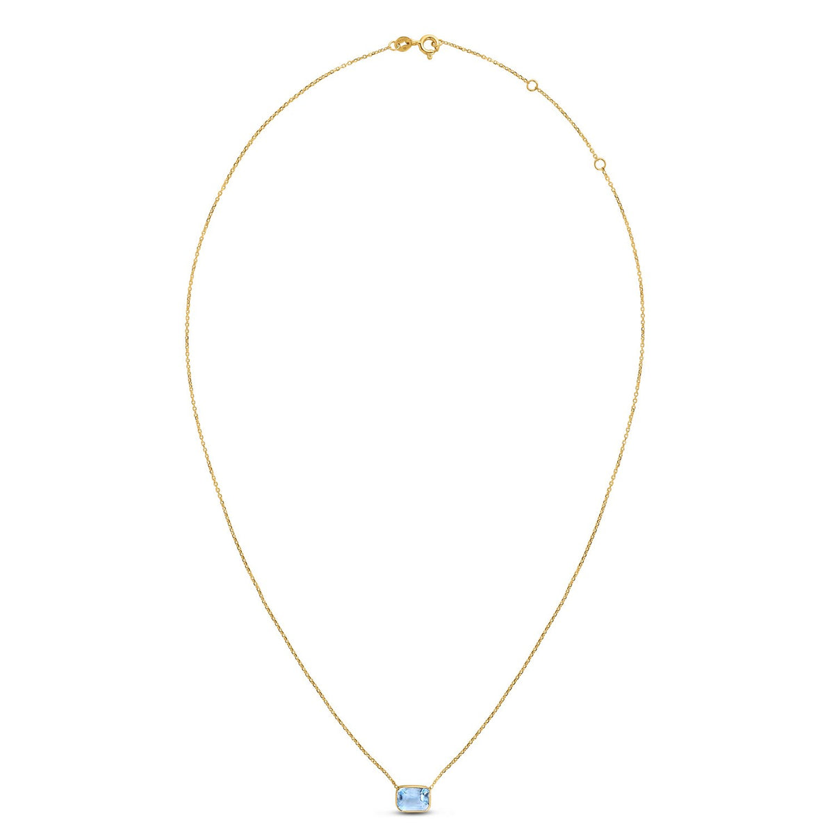 14K Yellow Gold Emerald Cut Blue Topaz Necklace Alba Luxe