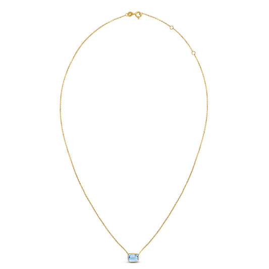 14K Yellow Gold Emerald Cut Blue Topaz Necklace Alba Luxe