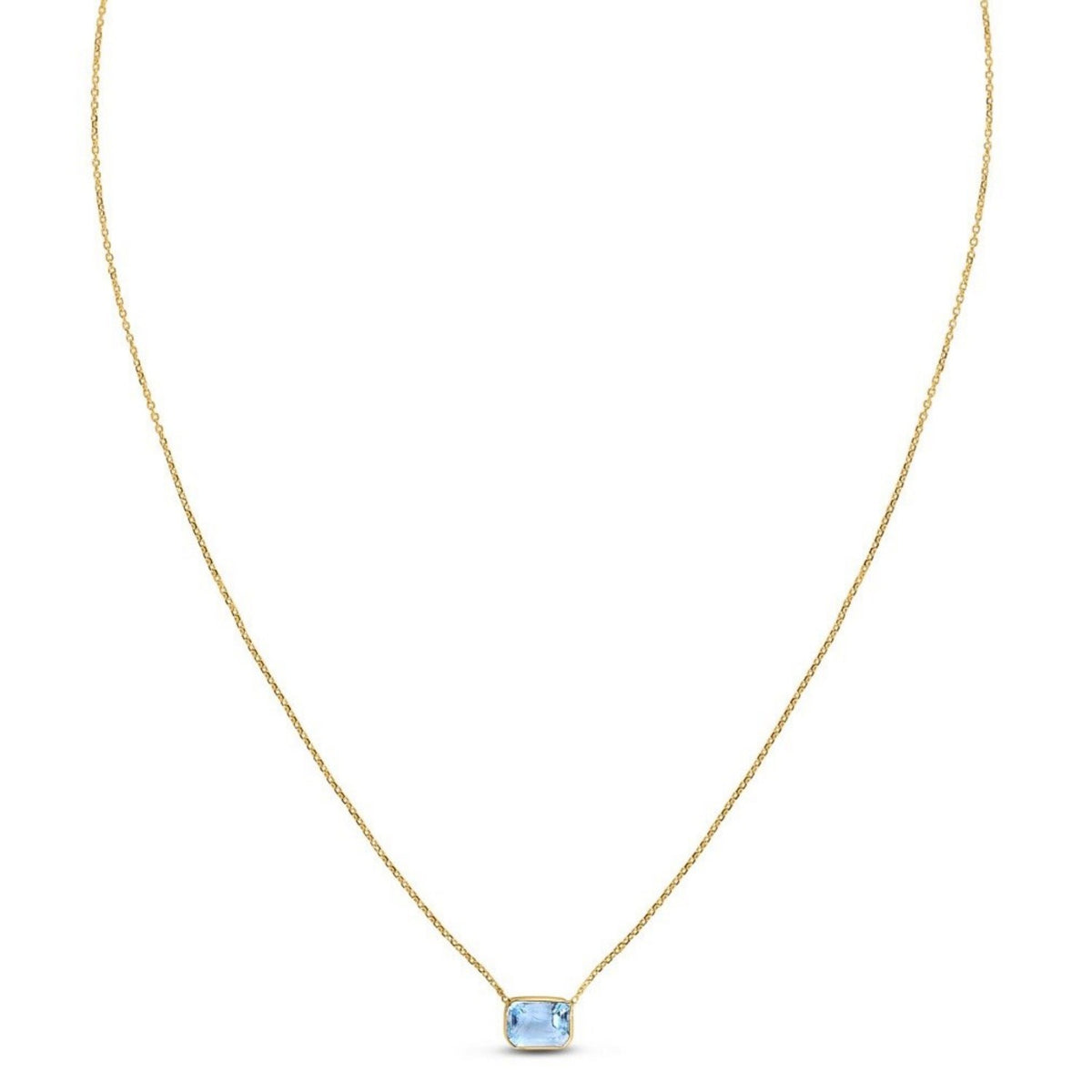 14K Yellow Gold Emerald Cut Blue Topaz Necklace Alba Luxe