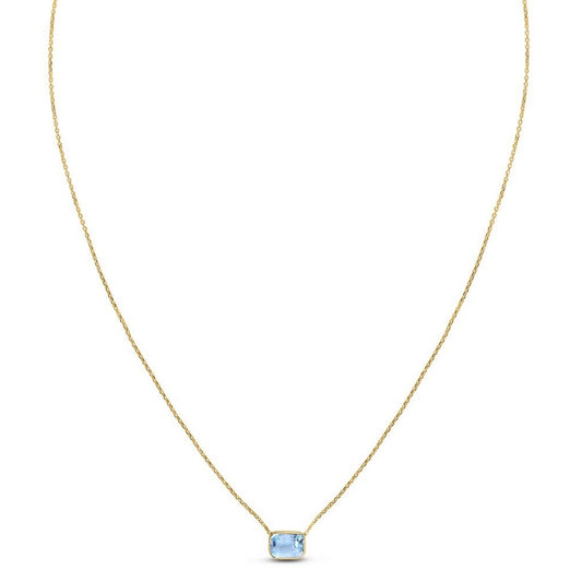 14K Yellow Gold Emerald Cut Blue Topaz Necklace Alba Luxe