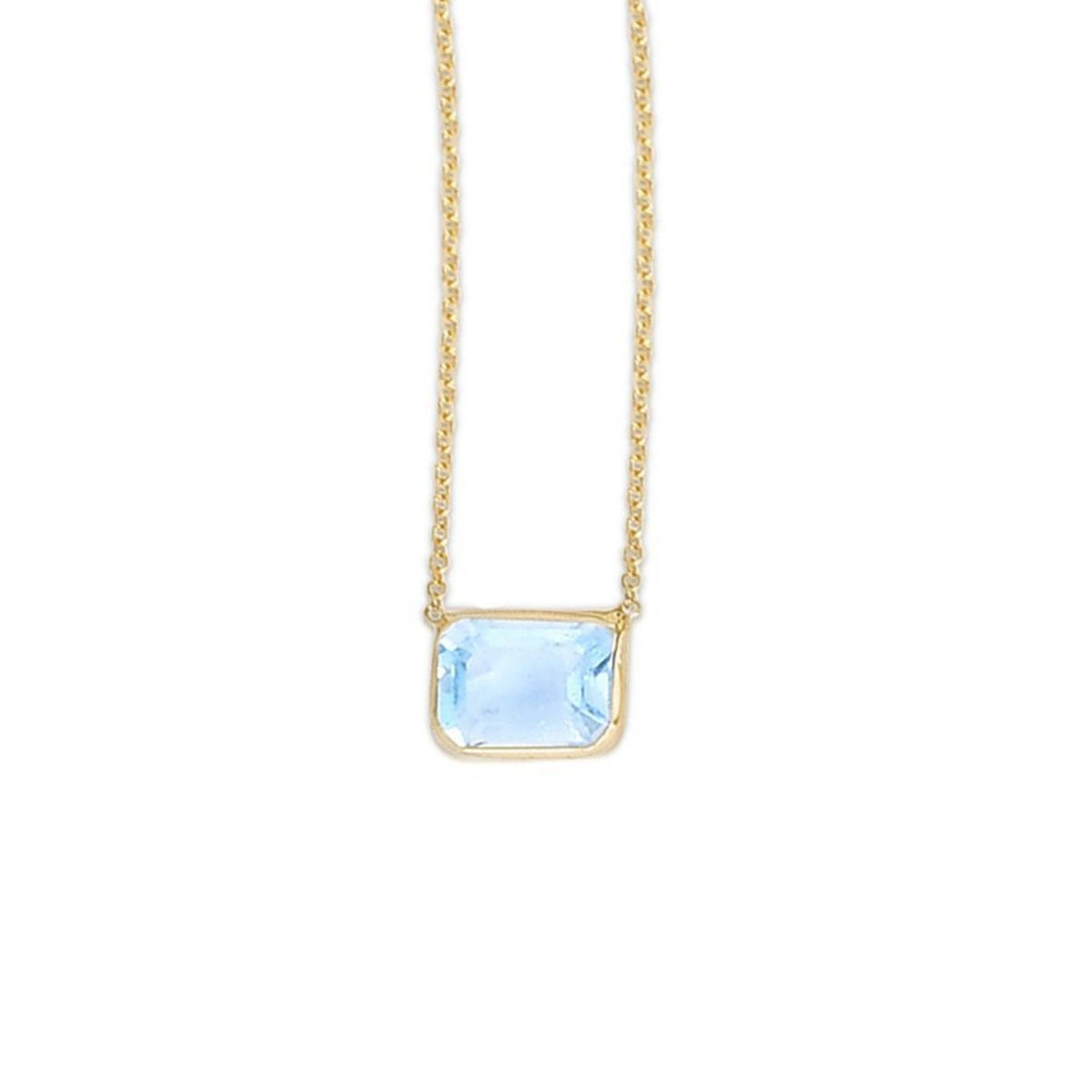 14K Yellow Gold Emerald Cut Blue Topaz Necklace Alba Luxe