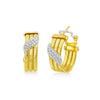 14K Yellow Gold Triple Row Diamond Omega Hoop Earrings Alba Luxe