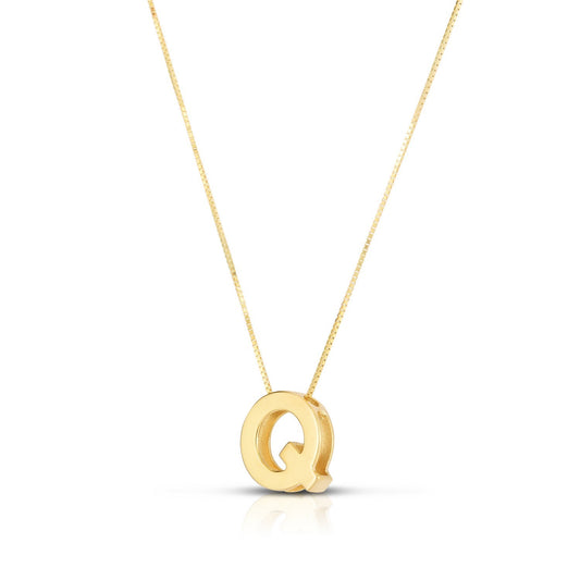 14K Yellow Gold Yours Truly Block Letter Initial Q Necklace Alba Luxe