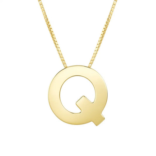 14K Yellow Gold Yours Truly Block Letter Initial Q Necklace Alba Luxe