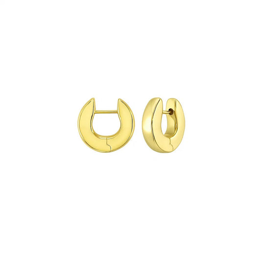 14K Yellow Gold Thick Post Hoop Earrings Alba Luxe