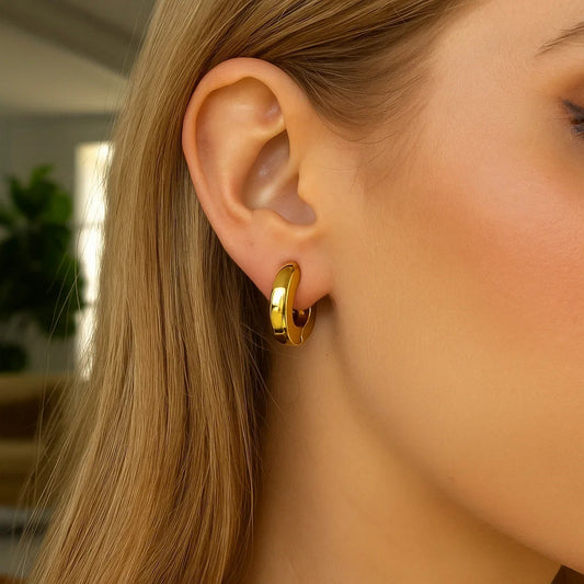 14K Yellow Gold Thick Post Hoop Earrings Alba Luxe