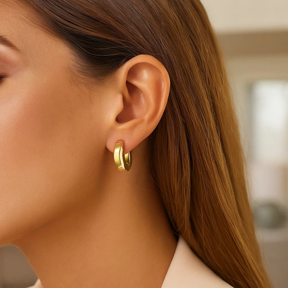 14K Yellow Gold Thick Post Hoop Earrings Alba Luxe