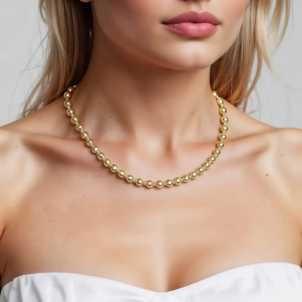 Two Tone Beaded Chain Necklace in 14K Gold Alba Luxe