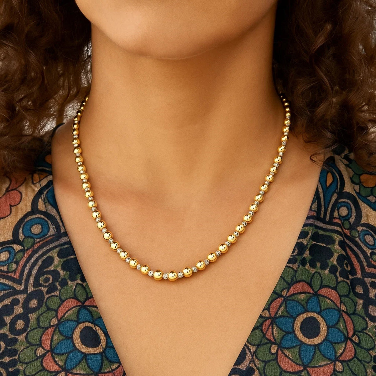 Two Tone Beaded Chain Necklace in 14K Gold Alba Luxe