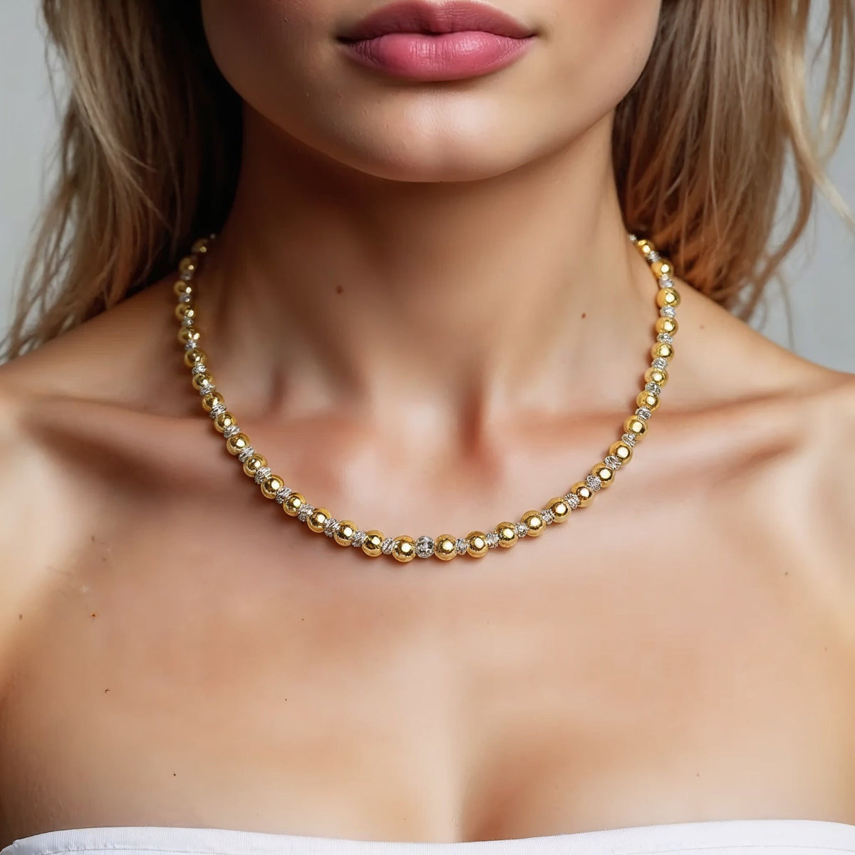 Two Tone Beaded Chain Necklace in 14K Gold Alba Luxe