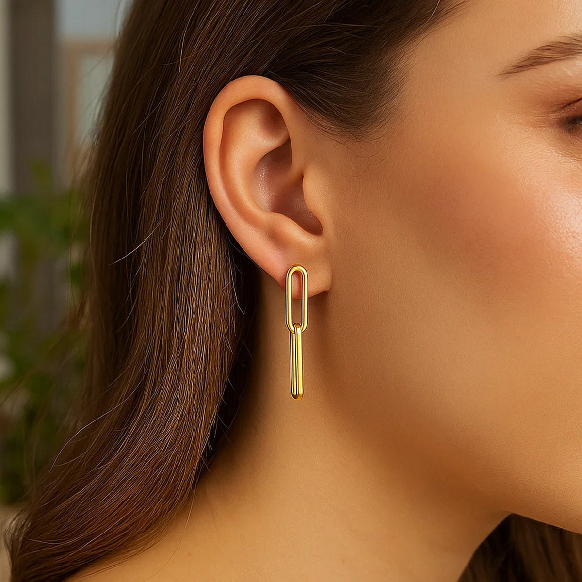 14K Yellow Gold Two Link Paperclip Chain Earrings Alba Luxe