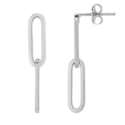 14K White Gold Double Link Paperclip Drop Earrings Alba Luxe