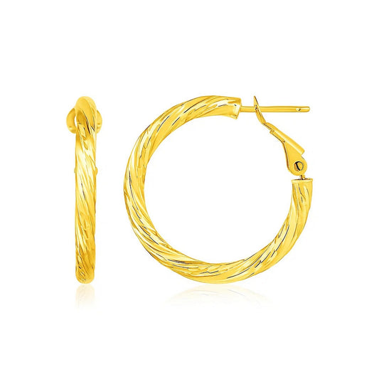 14k Yellow Gold Petite Twisted Round Hoop Earrings(3x20mm) Alba Luxe