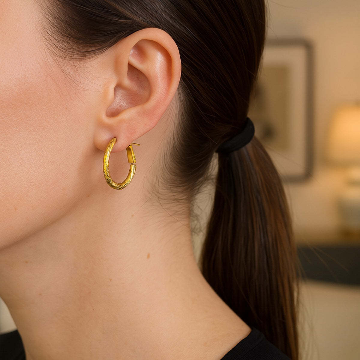 14k Yellow Gold Petite Twisted Round Hoop Earrings(3x20mm) Alba Luxe