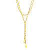 14k Yellow Gold Double Strand Chain with Puffed Heart Lariat Necklace Alba Luxe