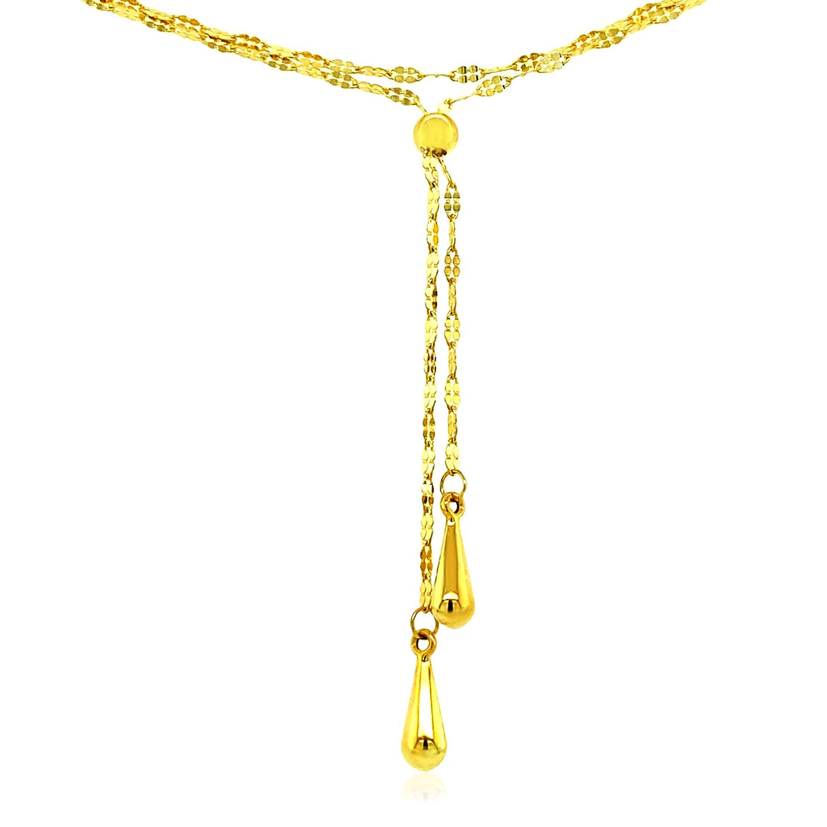 14k Yellow Gold Double Strand Chain with Puffed Heart Lariat Necklace Alba Luxe
