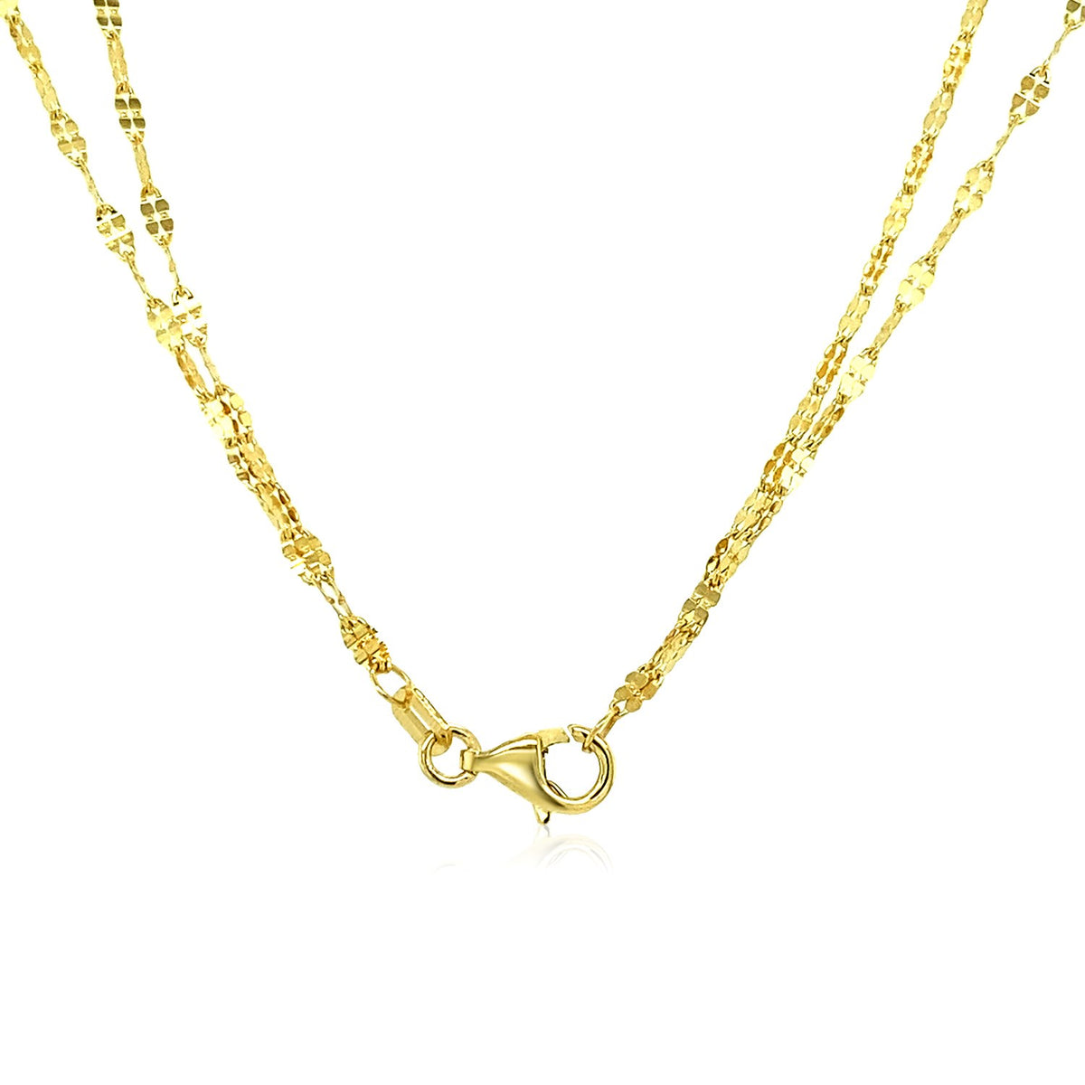 14k Yellow Gold Double Strand Chain with Puffed Heart Lariat Necklace Alba Luxe