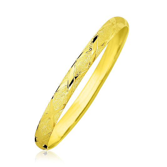 10k Yellow Gold Slender Diamond Pattern Textured Bangle (6.00 mm) Alba Luxe