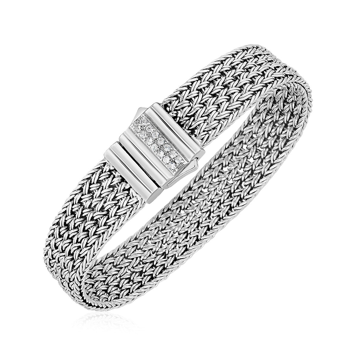 Woven Rope Bracelet with White Sapphire Accented Clasp in Sterling Silver Alba Luxe