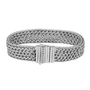 Woven Rope Bracelet with White Sapphire Accented Clasp in Sterling Silver Alba Luxe