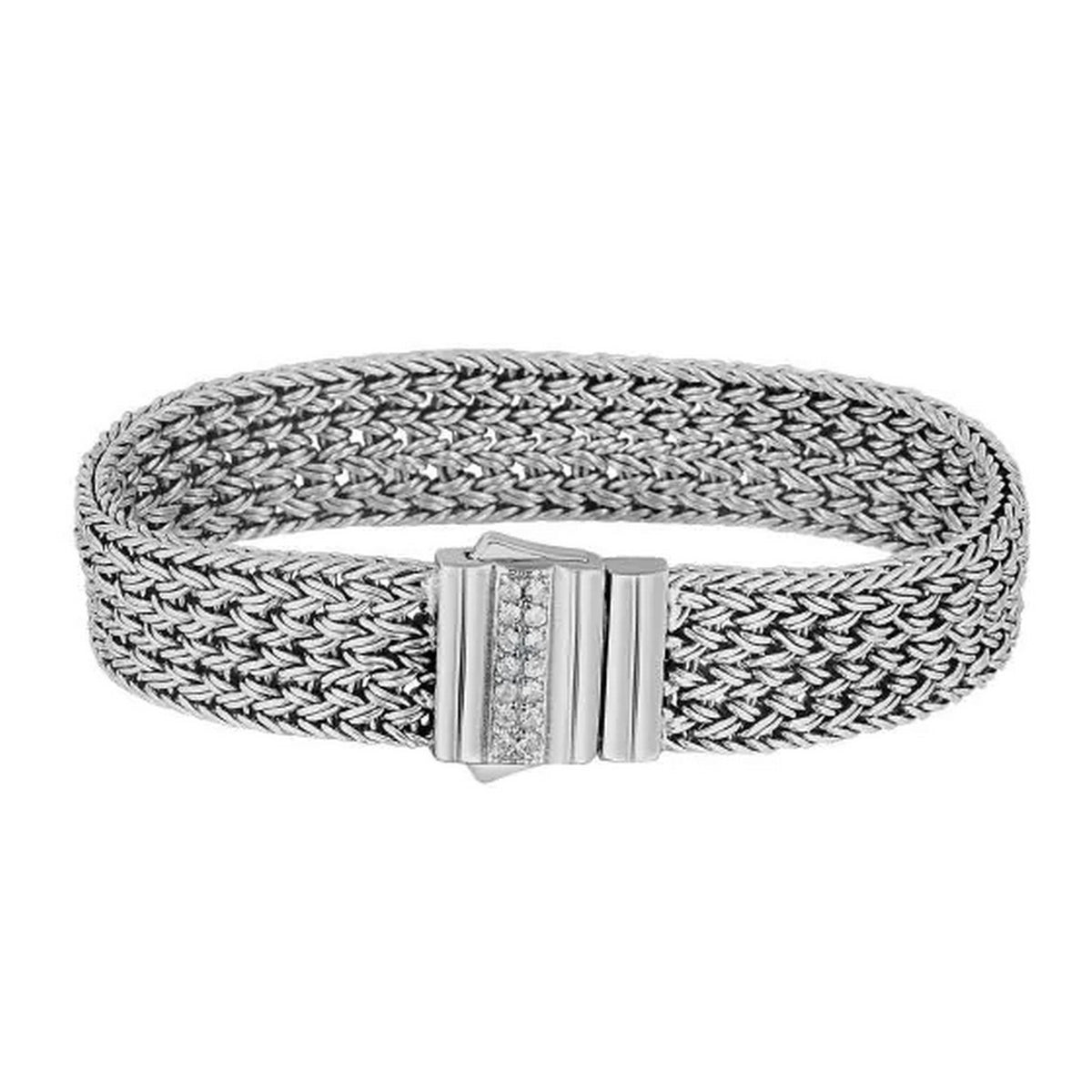 Woven Rope Bracelet with White Sapphire Accented Clasp in Sterling Silver Alba Luxe