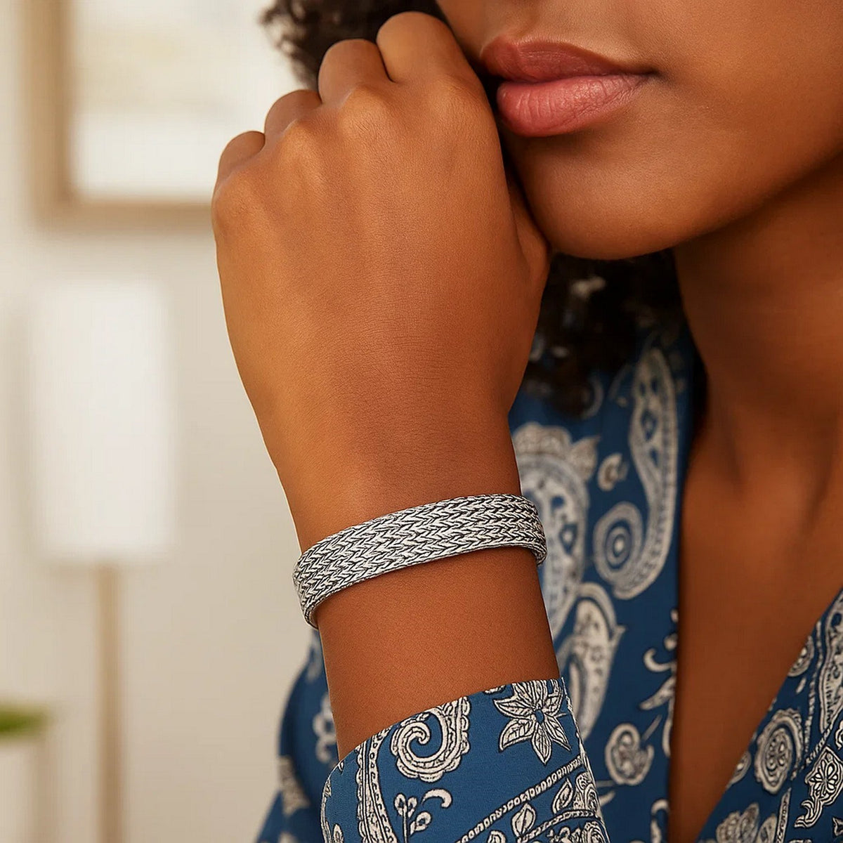 Woven Rope Bracelet with White Sapphire Accented Clasp in Sterling Silver Alba Luxe
