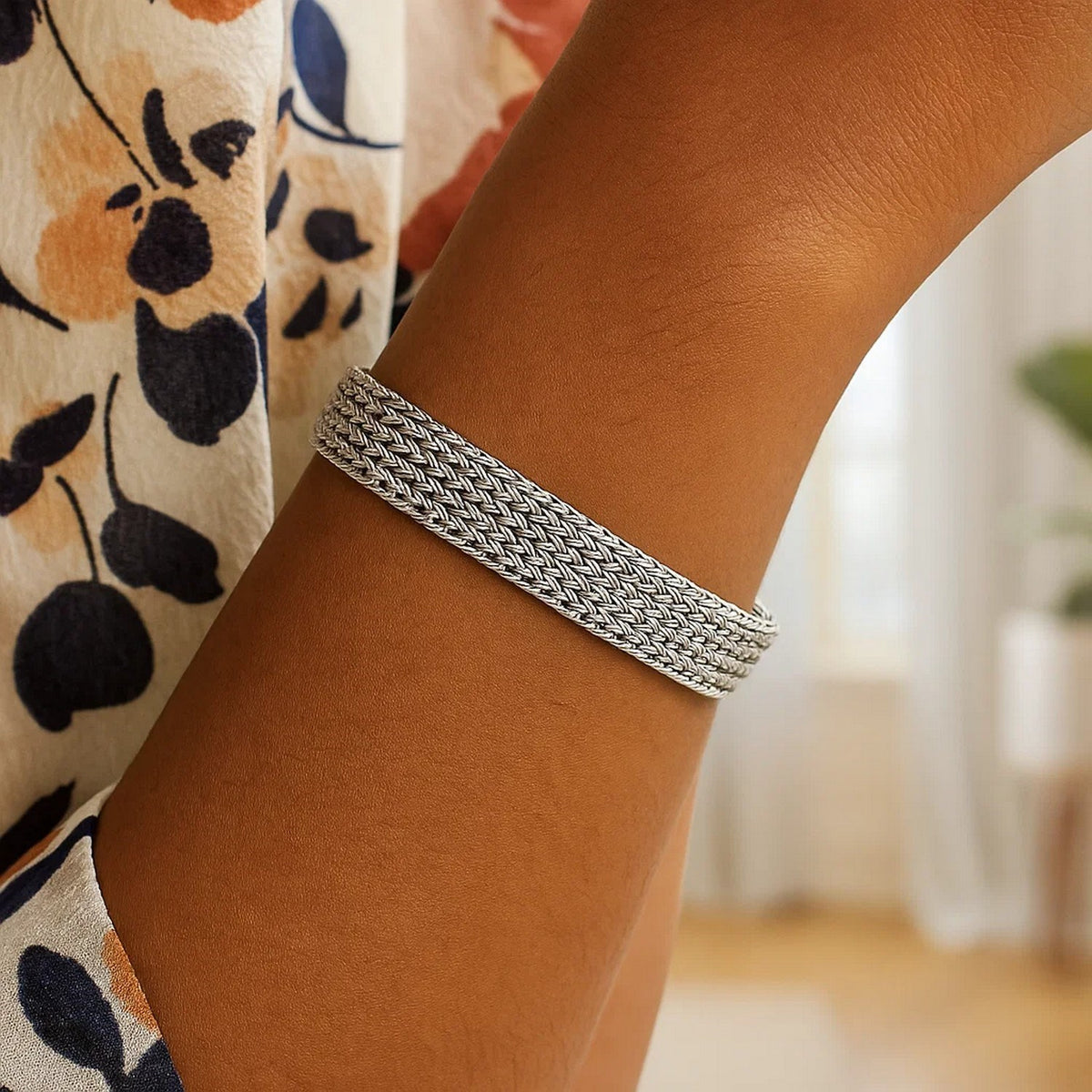 Woven Rope Bracelet with White Sapphire Accented Clasp in Sterling Silver Alba Luxe