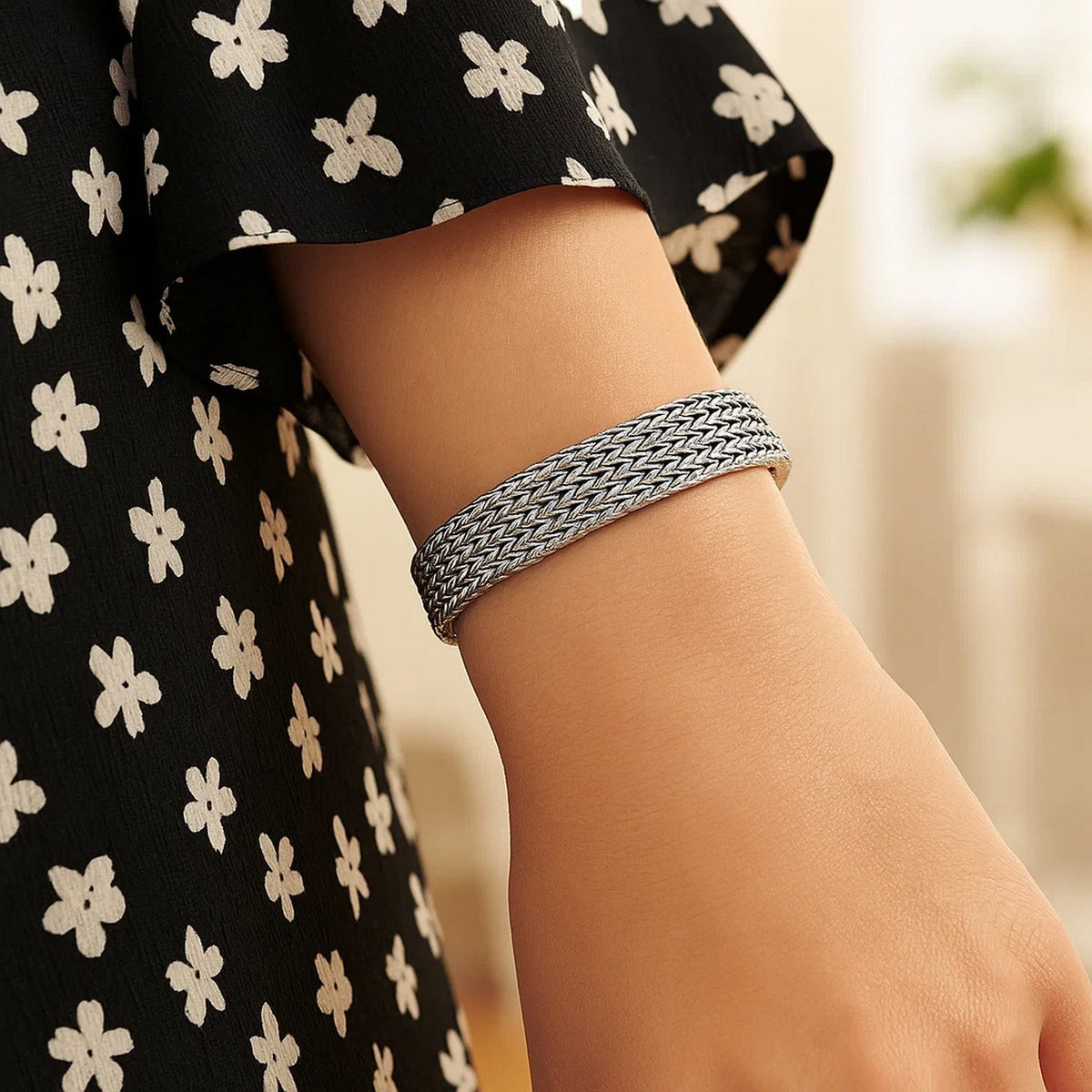 Woven Rope Bracelet with White Sapphire Accented Clasp in Sterling Silver Alba Luxe