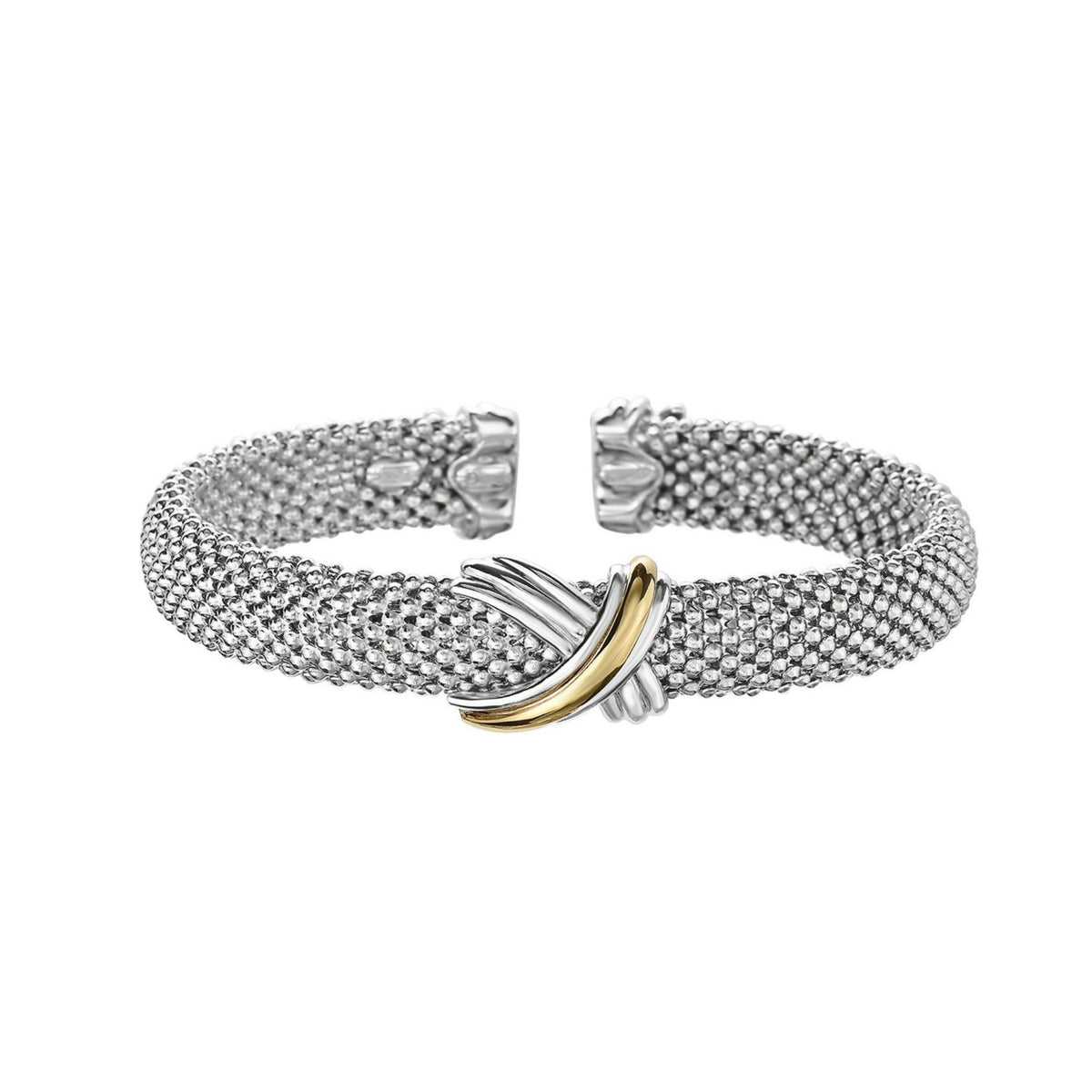 Popcorn Texture Cuff Bangle in Sterling Silver and 18k Yellow Gold (10.00 mm) Alba Luxe