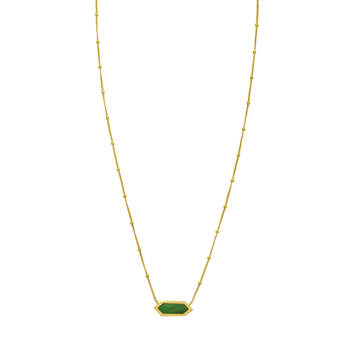 14K Yellow Gold Hexagon Malachite Pendant Necklace Alba Luxe