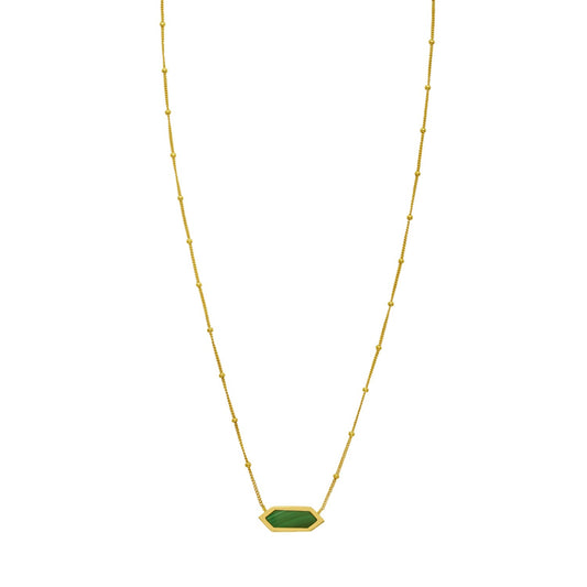 14K Yellow Gold Hexagon Malachite Pendant Necklace Alba Luxe