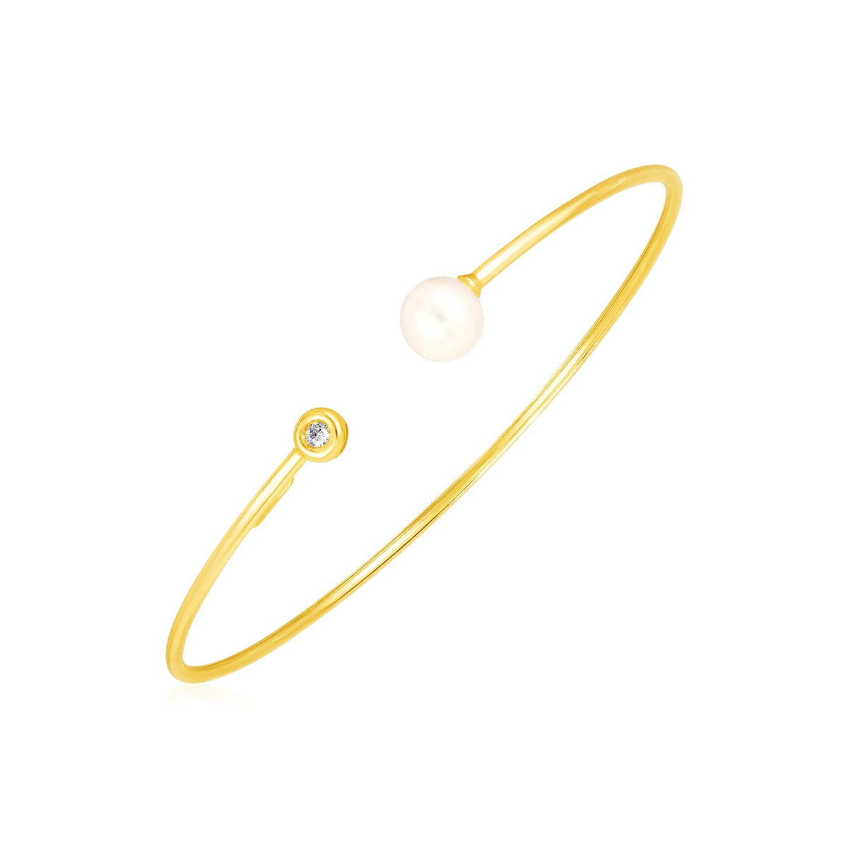 14k Yellow Gold Cuff Bangle with Pearl and Diamond (3.00 mm) Alba Luxe