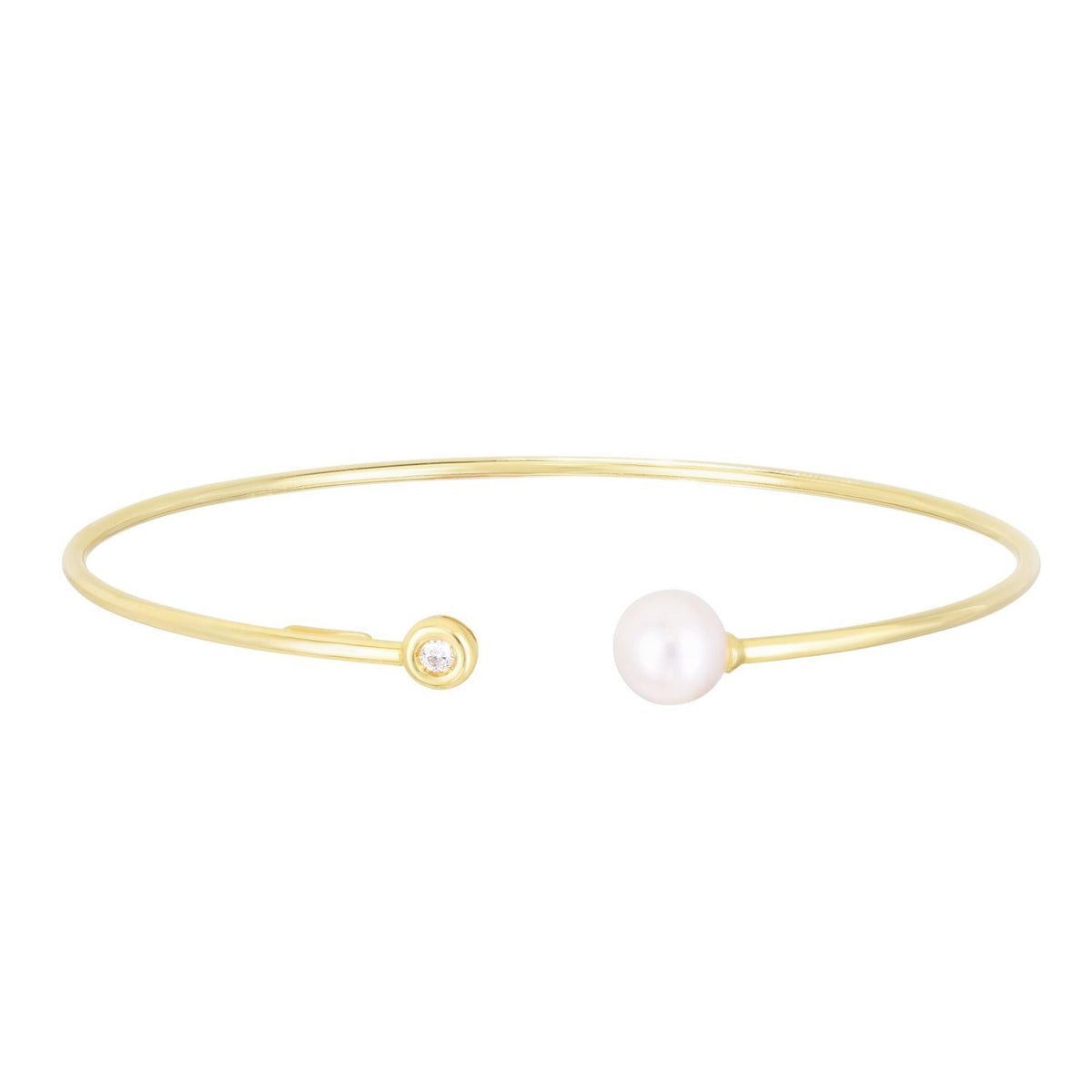 14k Yellow Gold Cuff Bangle with Pearl and Diamond (3.00 mm) Alba Luxe