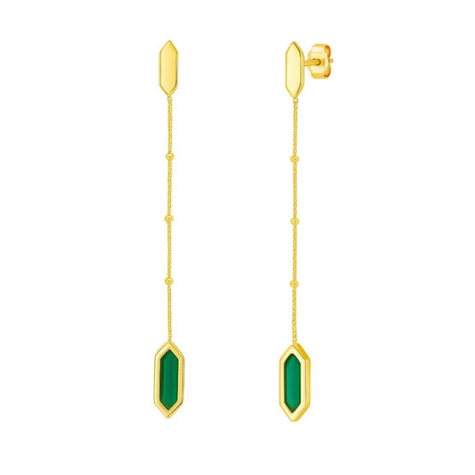 14K Yellow Gold Hexagon Malachite Drop Earrings Alba Luxe