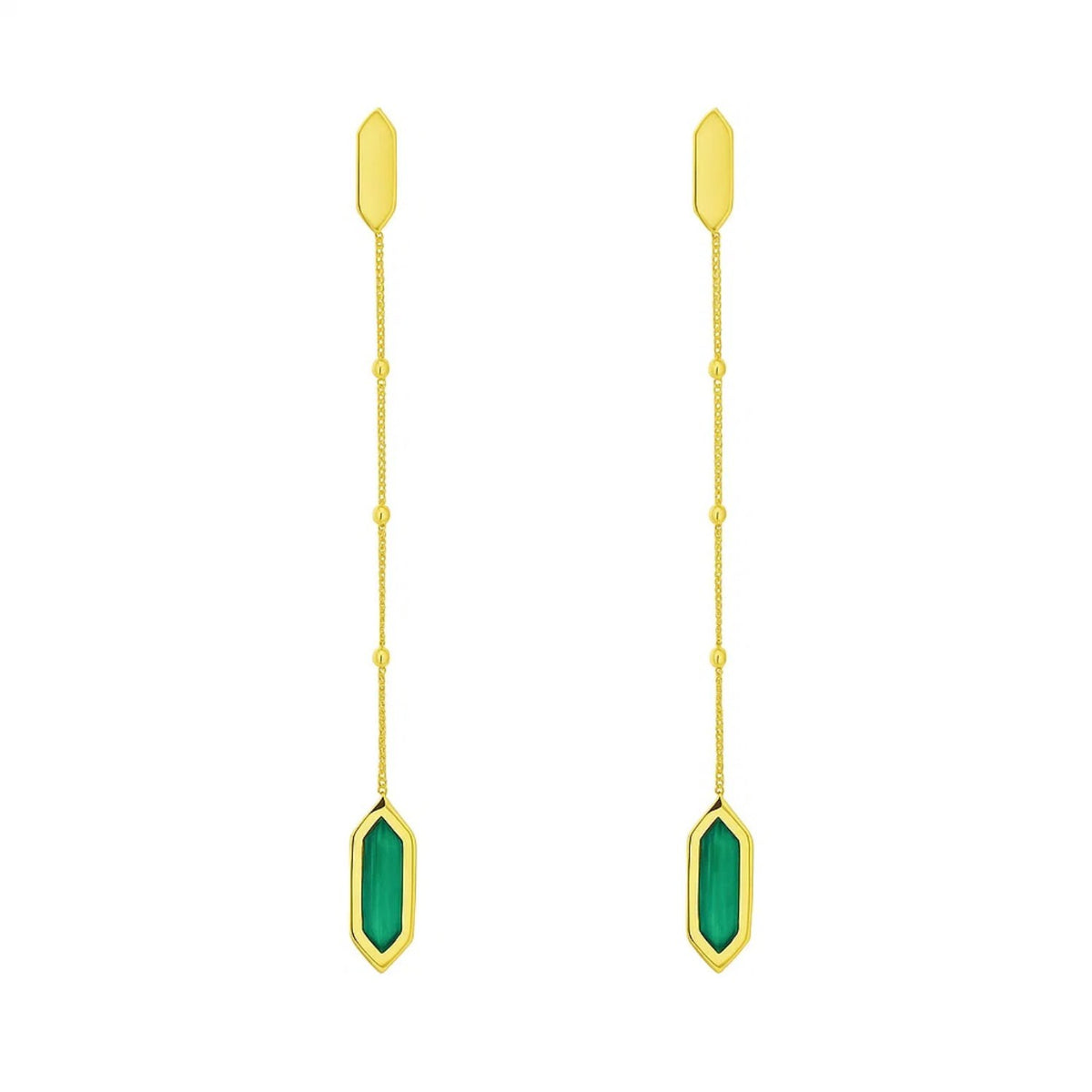 14K Yellow Gold Hexagon Malachite Drop Earrings Alba Luxe